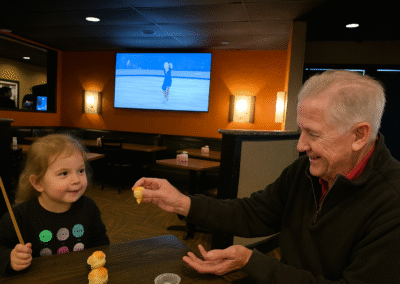 restaurant magician performing with sponge bunnies