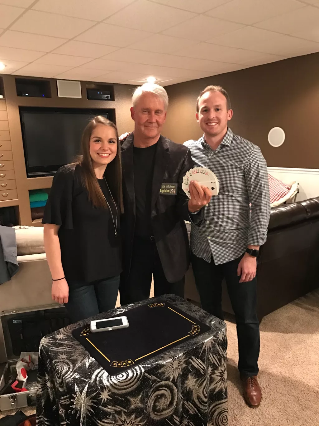 performing a card trick with a blank deck of cards